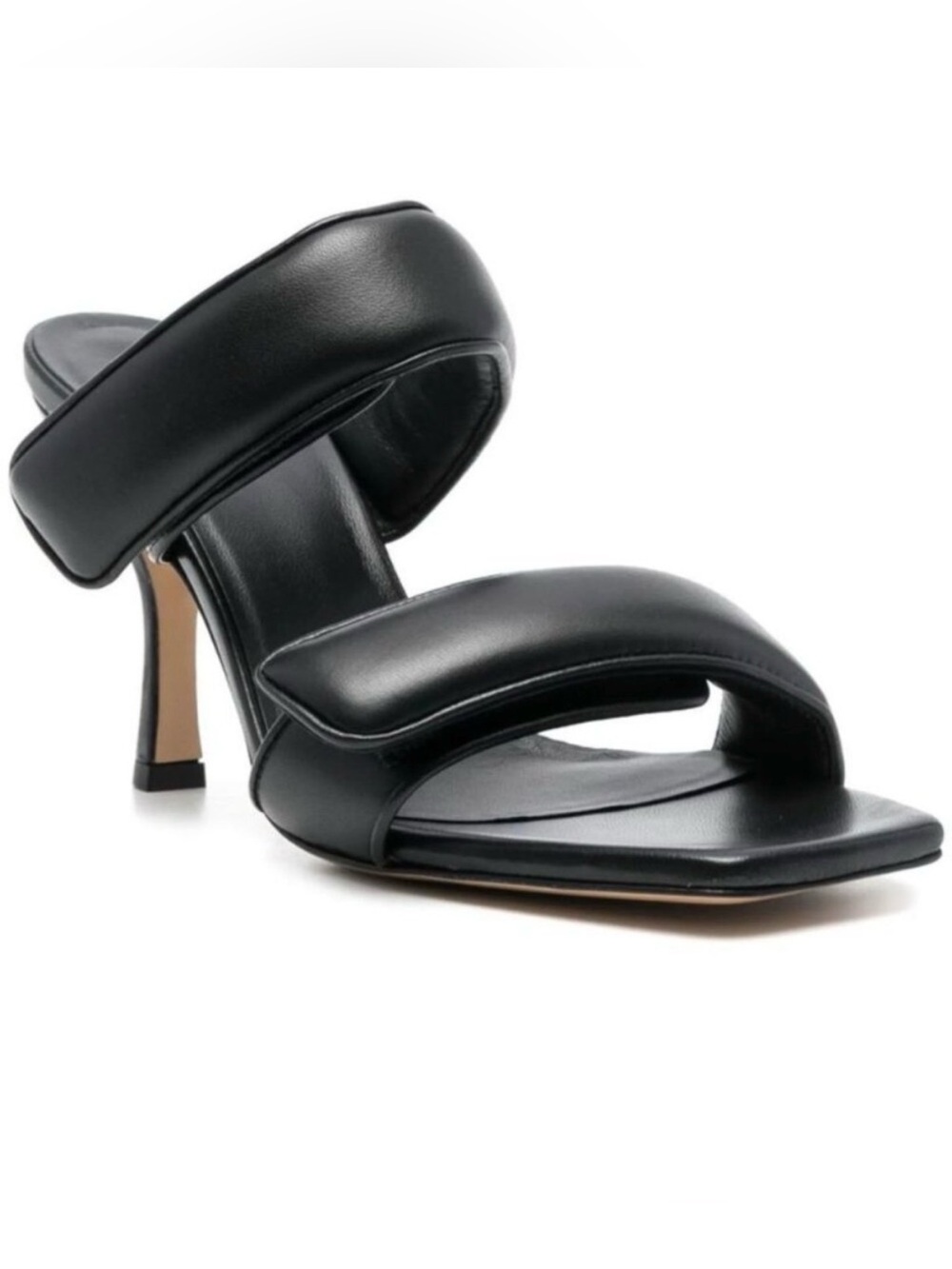 Gia Borghini Black Puffy Padded Double-Strap Heeled Mules